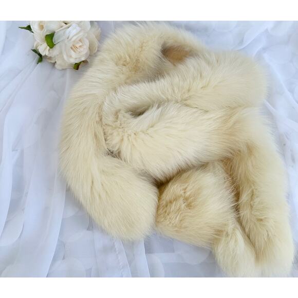 Vintage Genuine White Fox FUR Boa scarf stole 60" Luxury hand made 60's one tail - Picture 3 of 7